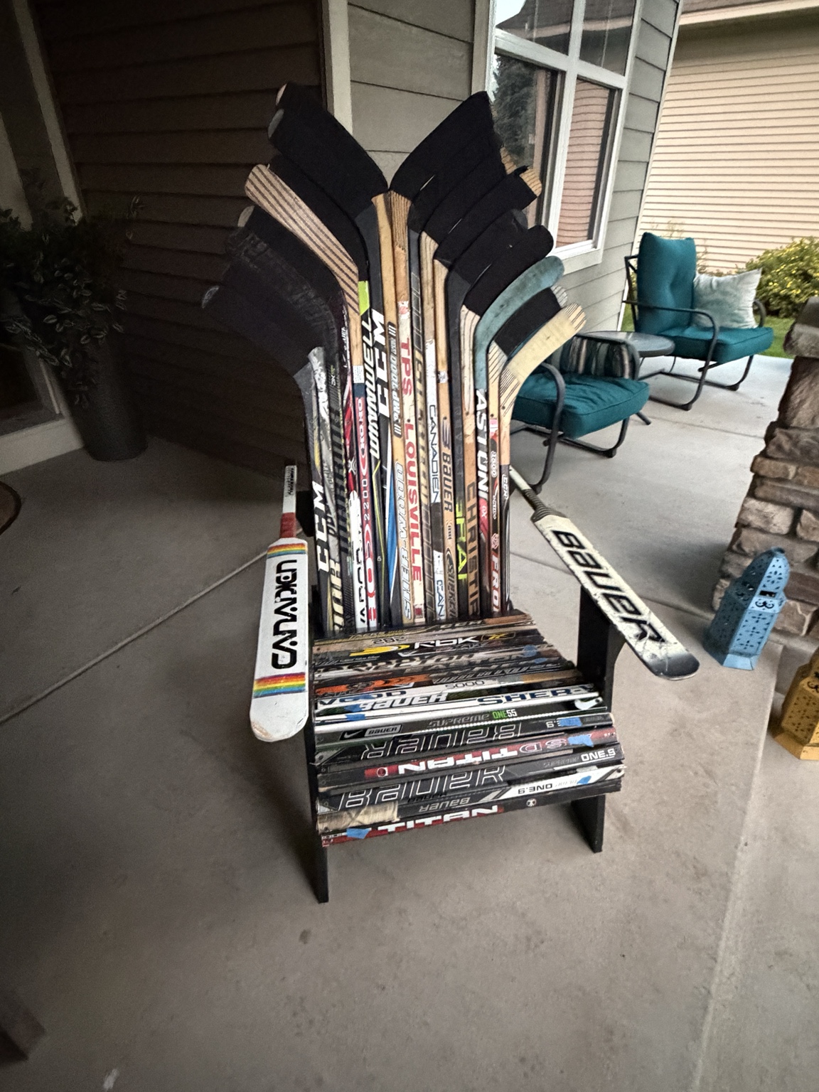 Another front angle of the hockey stick chair